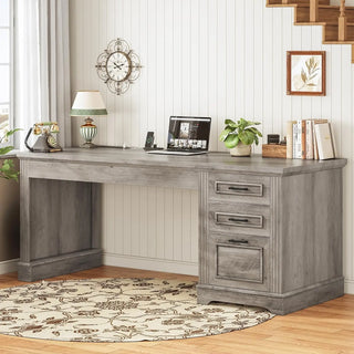 Farmhouse 55" Executive Office Desk with 3 Drawers