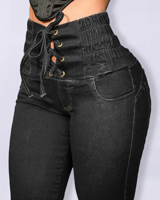 MamiCurve Lace-Up High Waist Jeans