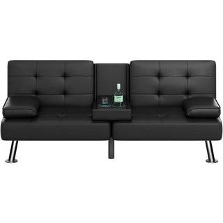 Modern Faux Leather Futon Sofa Bed