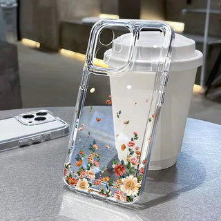 Clear Floral iPhone Case – Shockproof Soft Silicone Cover with Camera Lens Protection