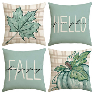 4pcs Thanksgiving Pillow Covers – Pumpkin & Maple Leaf Design