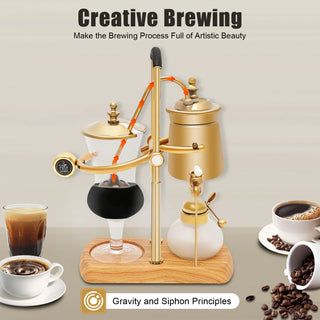 Golden Retro Siphon Coffee Maker – 400 ml / 13.5 oz Borosilicate Glass & Titanium-Plated Manual Vacuum Brewer