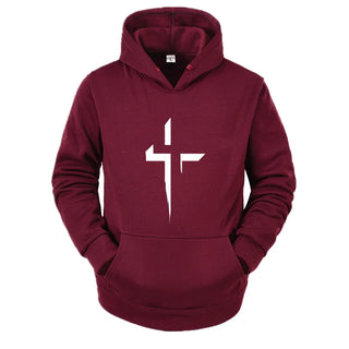 Faith Cross Print Hoodie – Men’s Autumn/Winter Streetwear Pullover
