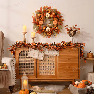 22-Inch Fall Pumpkin Wreath – Artificial Autumn Harvest Front Door & Farmhouse Decor