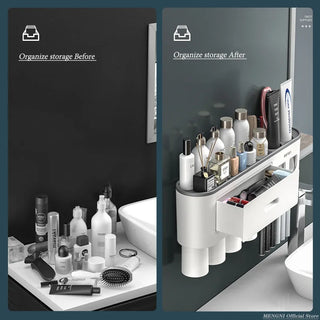MENGNI Magnetic Adsorption Inverted Toothbrush Holder – Smart Storage & Automatic Squeezer