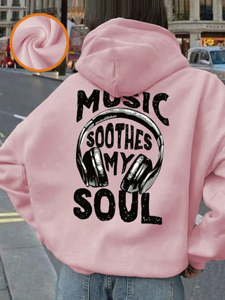 Music Soothes My Soul Women’s Hoodie – Cozy Winter Fleece Pullover with Pocket