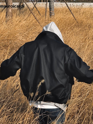 Mauroicardi Matte Black PU Leather Jacket