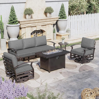 Aluminum Patio Furniture Set with Fire Pit Table – Swivel Chair & Sectional Sofa with Upgraded Cushions for Patio