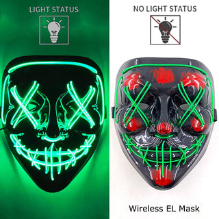 Wireless Neon LED Purge Mask – Glow-in-the-Dark Cosplay Horror Mask