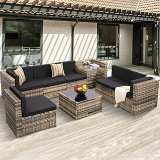 8-Piece Outdoor Patio Sectional Sofa Set – Wicker Rattan Furniture with Storage Coffee Table & Cushions for Backyard, Deck & Garden