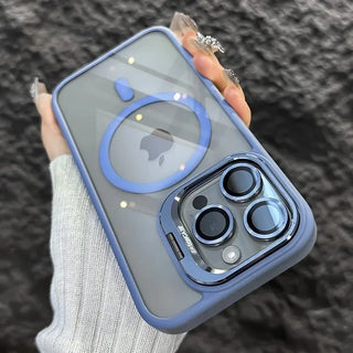 Luxury Magnetic Shockproof iPhone Case with Stand, Full Coverage Clear PC + TPU Cover, MagSafe-Style Ring, Lens Protection, Anti-Scratch Design for iPhone 17 16E 16 15 14 13 12 11 Series