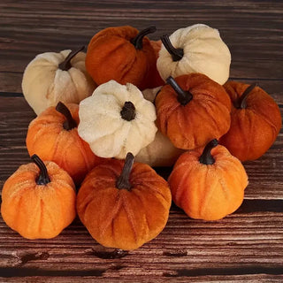 Velvet Artificial Pumpkin Decor – 10pcs Set