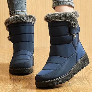 Women’s Waterproof Plush-Lined Snow Boots – Warm Winter Ankle Boots with Hook & Loop Closure