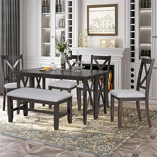 Merax 6-Piece Dining Set with Folding Table, 4 Cushioned Chairs, and Bench
