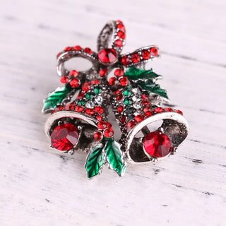 Christmas Festival Bell Brooch – Rhinestone Bow Pin