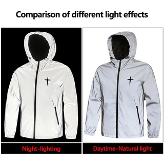 Men’s Night Reflective Hooded Cross Print Jacket