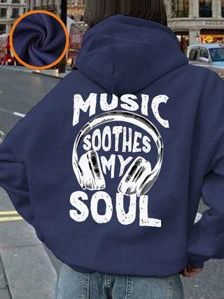 Music Soothes My Soul Women’s Hoodie – Cozy Winter Fleece Pullover with Pocket