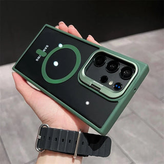 MagSafe-Style Hidden Holder Clear Samsung Galaxy Case, Shockproof Magnetic Bumper Cover with Kickstand