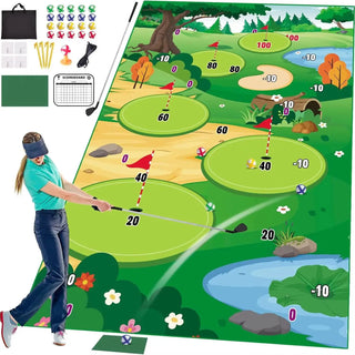 VATOS Golf Chipping Game Mat with Club Practice Training – Indoor/Outdoor Hitting Mat Set with 20 Balls