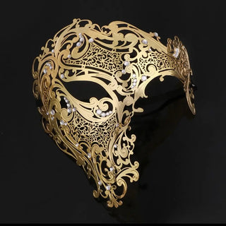 Black Gold Skull Metal Mask – Venetian Masquerade Party Essential