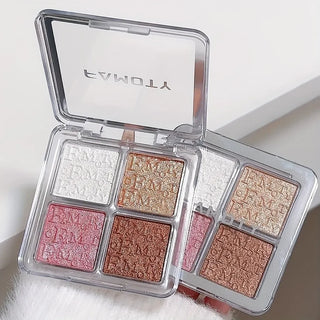 4-Color Shimmer Highlighter Palette, Baked Powder Illuminator Makeup Compact with Natural Glow Finish, Long-Lasting Brightening Face Highlighter for All Skin Tones