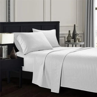 Embossed Brushed Stripe 4-Piece Bed Set with Flat Sheet, Fitted Sheet & Pillowcases