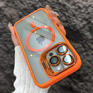 Luxury Magnetic Shockproof iPhone Case with Stand, Full Coverage Clear PC + TPU Cover, MagSafe-Style Ring, Lens Protection, Anti-Scratch Design for iPhone 17 16E 16 15 14 13 12 11 Series
