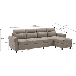 STICKON Convertible Sectional Sofa Couch, 4 Seater L Shaped with Ottoman