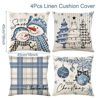 4pcs Christmas Cushion Covers – Merry Christmas Linen Pillowcases