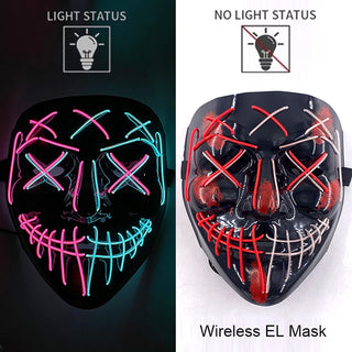 Wireless Neon LED Purge Mask – Glow-in-the-Dark Cosplay Horror Mask