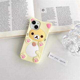Cute Cartoon 3D Bear iPhone Case, Soft Silicone Anti-Scratch Non-Slip Cover for iPhone 17 16 15 14 13 12 11 Pro X XS Max XR 6 7 8 Plus SE