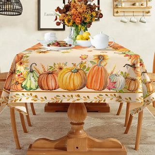 Fall Thanksgiving Tablecloths – Autumn Pumpkin & Maple Leaf Design