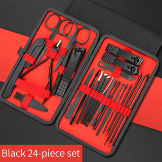 Black & Red Professional Men’s Nail Clipper Set - 18/24 Piece Stainless Steel Manicure & Pedicure Kit