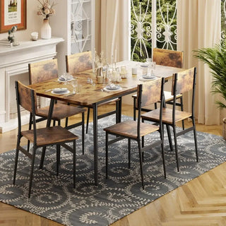 63” Extendable Dining Table Set, 7-Piece Dining Table Sets for 6