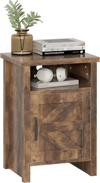 Nightstand Set of 2 with Storage Shelf & Barn Door – Modern Farmhouse Bedside Tables