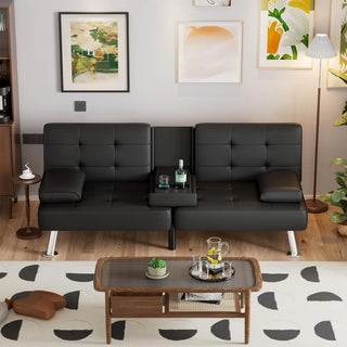 Modern Faux Leather Futon Sofa Bed