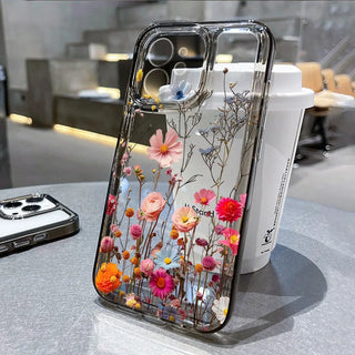 Clear Floral iPhone Case – Shockproof Soft Silicone Cover with Camera Lens Protection