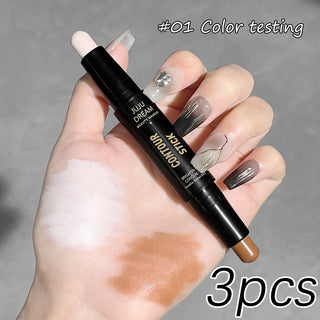Double-Ended Highlight & Contour Stick, Cream Bronzer and Highlighter Makeup Stick for Nose Shadow, Face Sculpting, Brightening, and Definition
