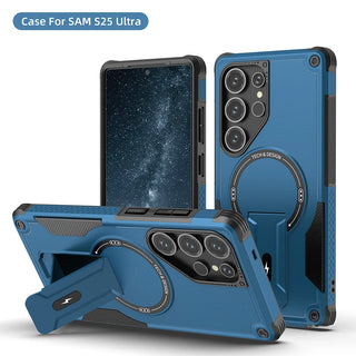Fold Stand Magnetic Armor Samsung Case, Shockproof Half-Wrapped Cover with Portable Kickstand, Camera Guard, Screen Protection, and Wireless Charging Support for Galaxy S26 S25 S24 A56 A26 A16
