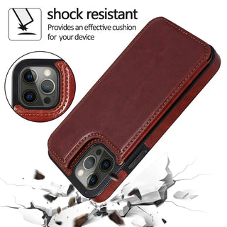 PU Leather Wallet iPhone Case with Card Slots, Magnetic Flip Cover, Stand Holder, Shockproof TPU Shell for iPhone 16E 16 15 14 13 12 11 SE XR X 8 7 Series