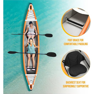 Inflatable Kayak , 7.6 FT Aluminum Oars, Foot Pedal Air Pump