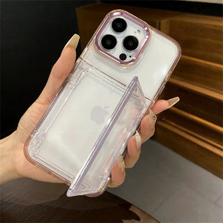 Transparent Card Slot Holder iPhone Case, Shockproof Clear Acrylic Wallet Case with PC + TPU Bumper Protection for iPhone 17 16 15 14 13 12 11 Series