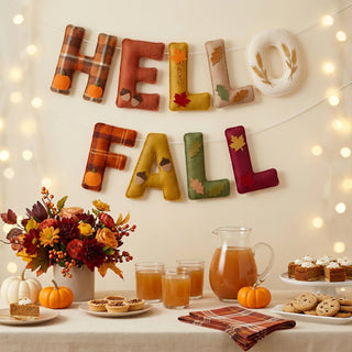 Hello Fall Felt Bunting Garland – Autumn Harvest Wall Banner with Leaves, Pumpkins & Seasonal Lettering