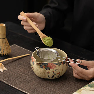 8-Piece Japanese Flint Red Matcha Tea Set – Exquisite Bamboo Whisk & Ceramic Bowl Gift Box