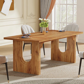 Modern Dining Table for 6–8 People – 71" Large Rectangle Kitchen Table with Wood Pedestal Base
