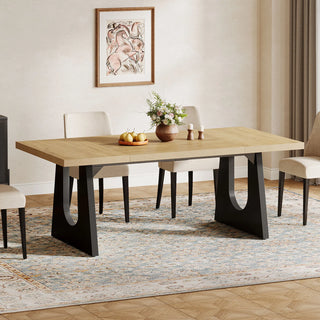 Large Dining Table for 6–8 People – 70.9" Rustic Wood Rectangular Table with Black Wooden Legs