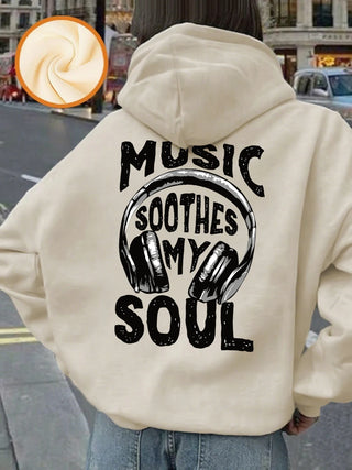 Music Soothes My Soul Women’s Hoodie – Cozy Winter Fleece Pullover with Pocket