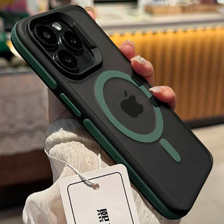 Bicolor Matte Frosted Magnetic iPhone Case – Translucent Shockproof Hard Cover with Independent Buttons