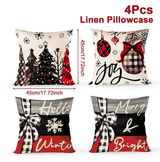4pcs Christmas Cushion Covers – Merry Christmas Linen Pillowcases