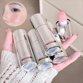 Air Cushion Blush Stick, Natural Dewy Face Rouge with Sponge Applicator, Long-Lasting Lip & Cheek Tint, Easy-Blend Makeup Stick